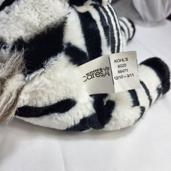 Kohls Cares 14" Zebra Black & White Striped Stuffed Plush Embroidered Eyes - Picture 7 of 12